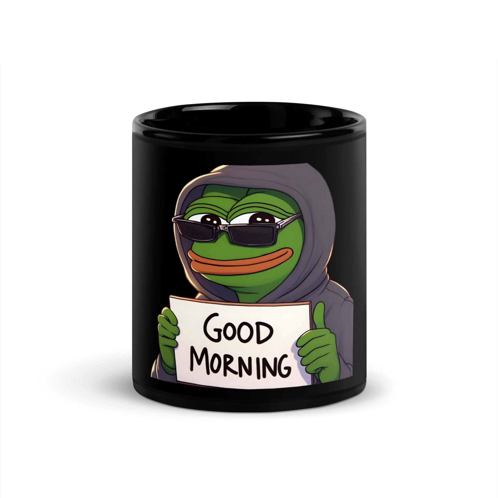 Goodmorning Pepe Black Glossy Mug