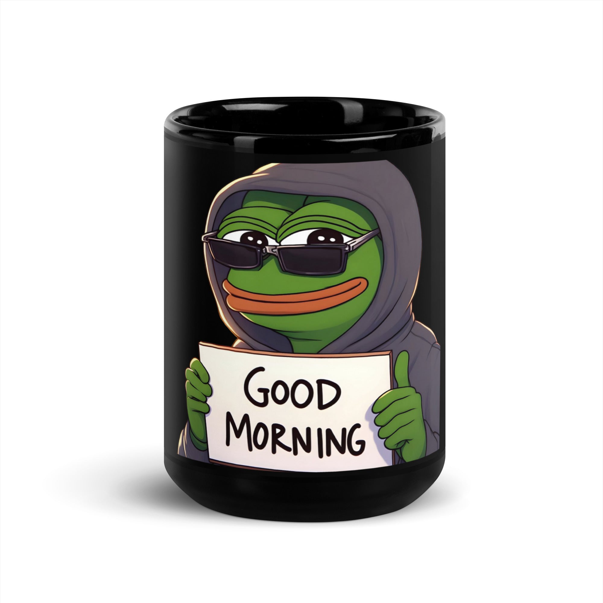 Goodmorning Pepe Black Glossy Mug