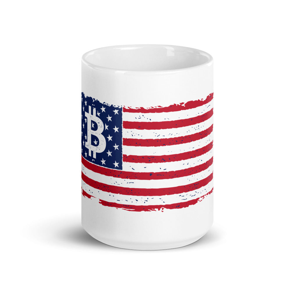 Bitcoin Flag White glossy mug