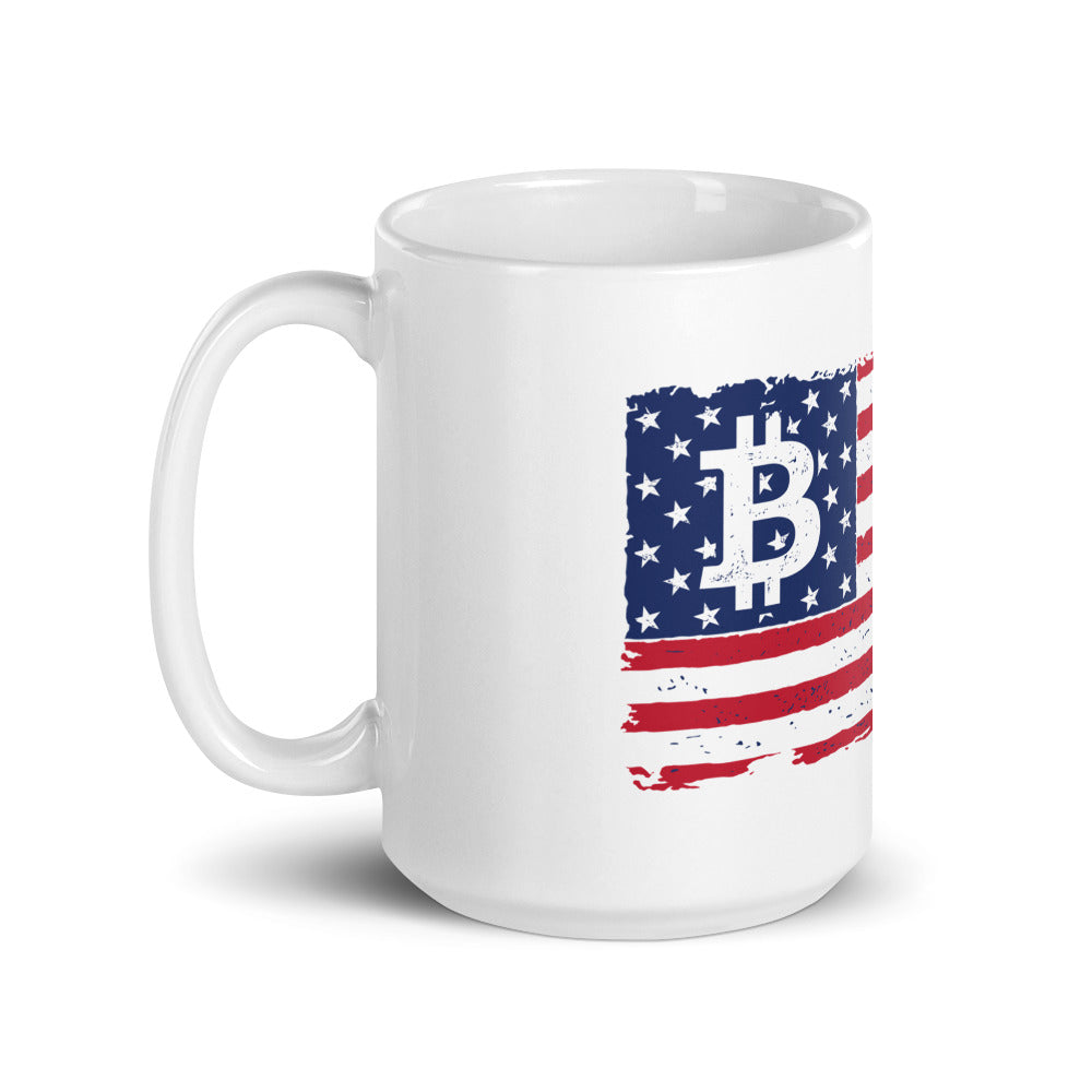 Bitcoin Flag White glossy mug